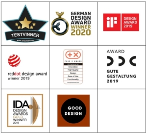 illustation med logoer: BORA pure downdraft design awards ny Jan 2021